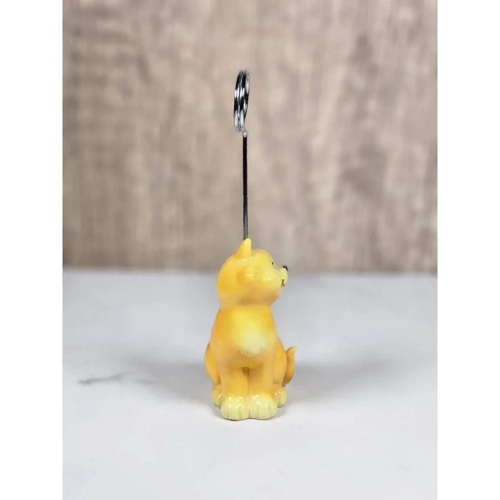 Vintage Ceramic Cat Card Holder Orange Desk Organizer Cute Feline Decor